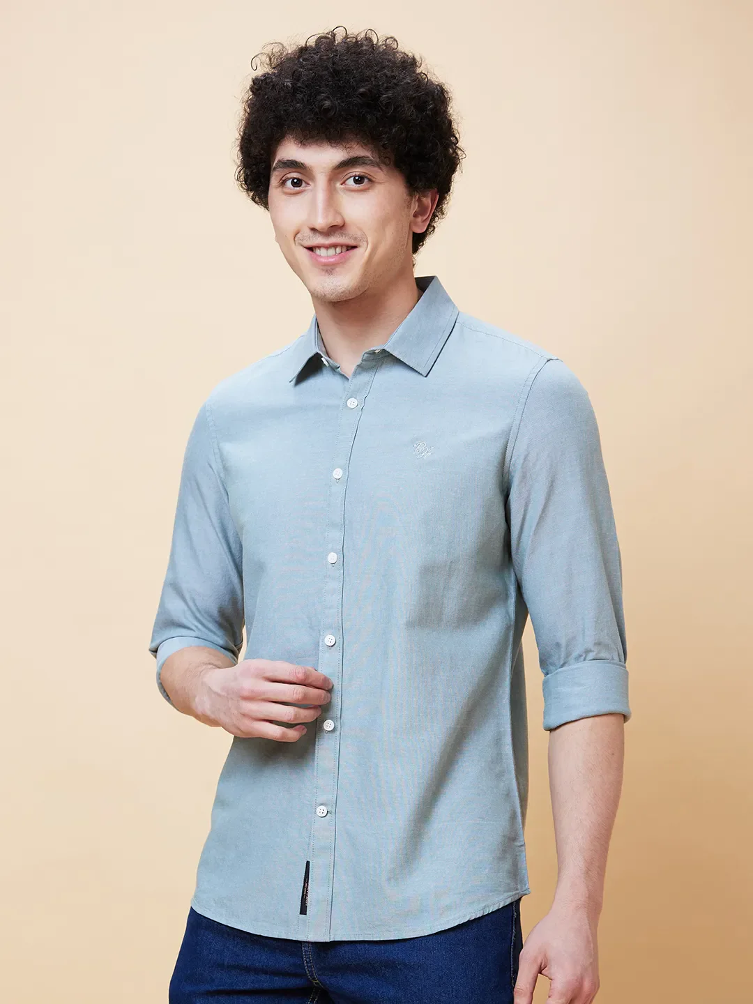 Blue Slim Straight Fit Regular Collar Long Sleeves Men's Shirt by Being Human Clothing - Image 3