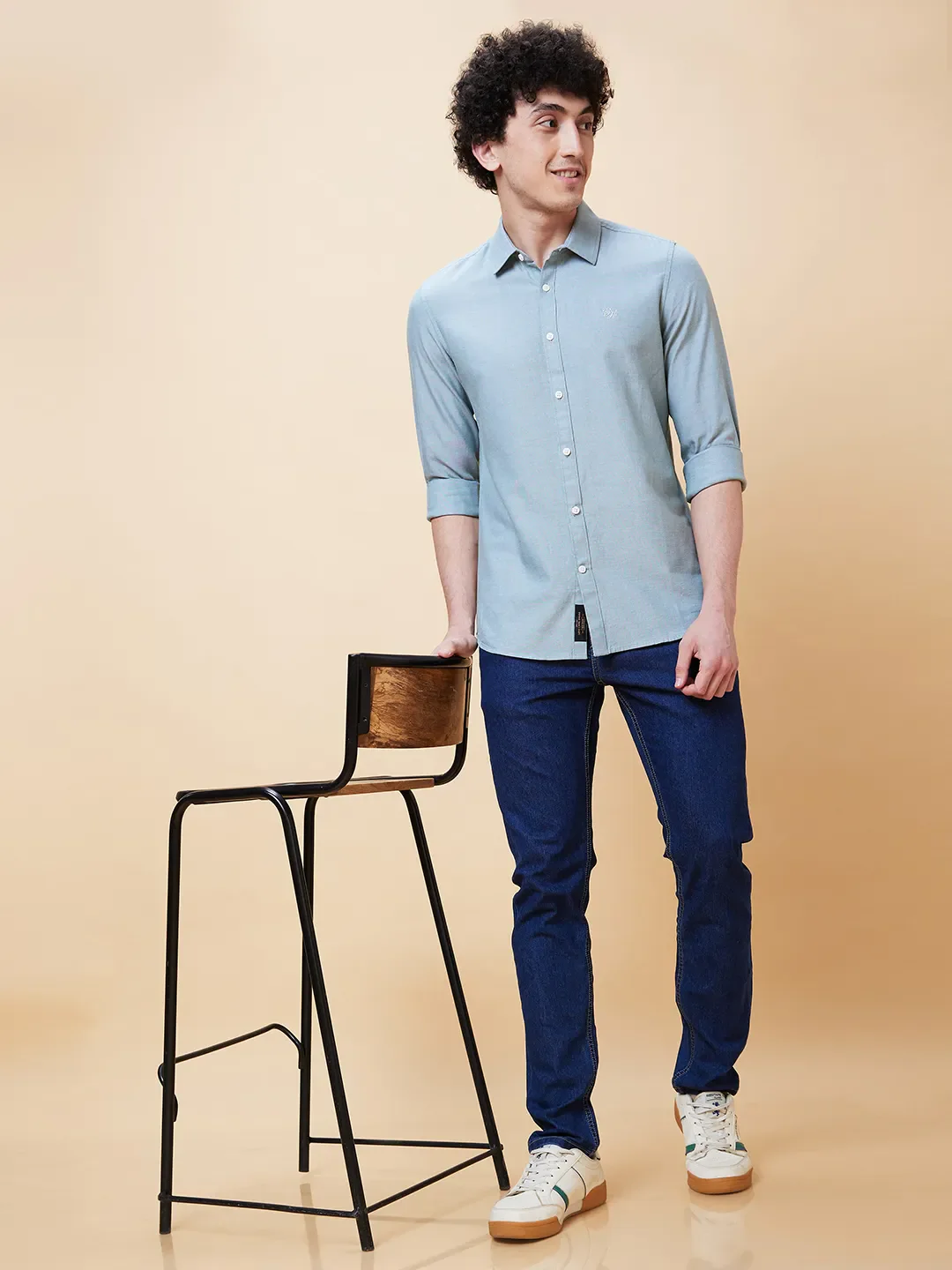 Blue Slim Straight Fit Regular Collar Long Sleeves Men's Shirt by Being Human Clothing - Image 5