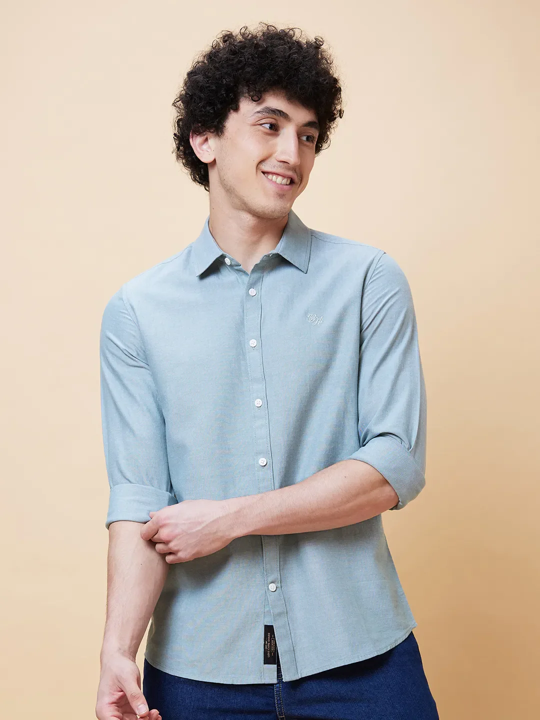 Blue Slim Straight Fit Regular Collar Long Sleeves Men's Shirt by Being Human Clothing - Image 6
