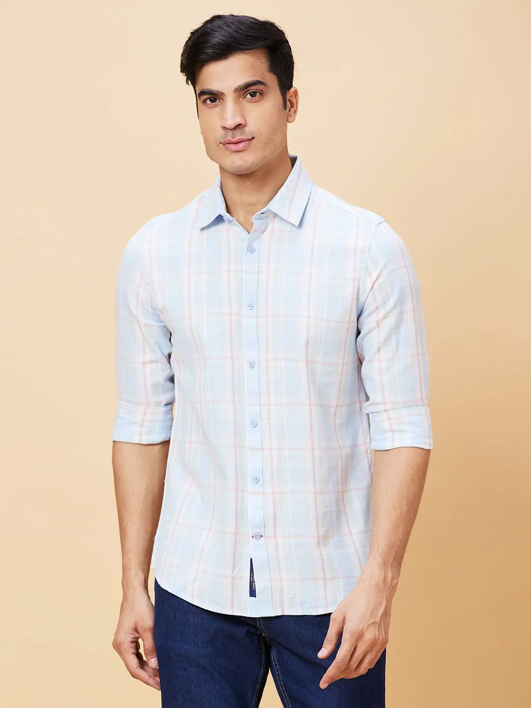 Blue Slim Straight Fit Regular Collar Long Sleeves Men's Shirt by Being Human Clothing