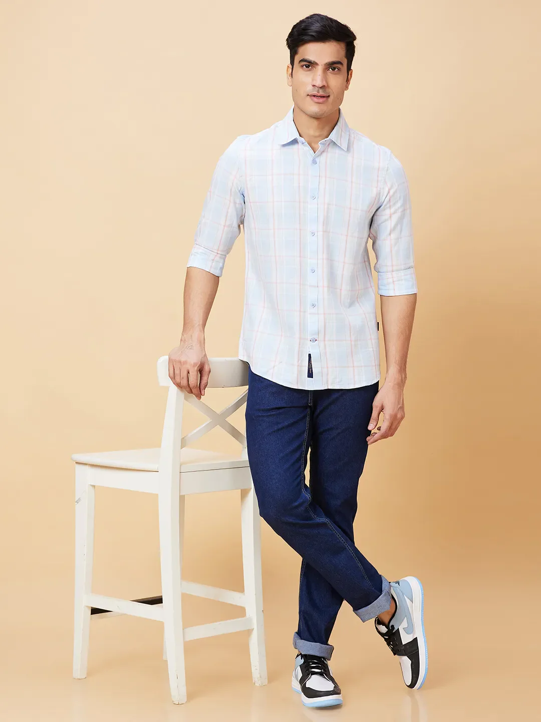 Blue Slim Straight Fit Regular Collar Long Sleeves Men's Shirt by Being Human Clothing - Image 6