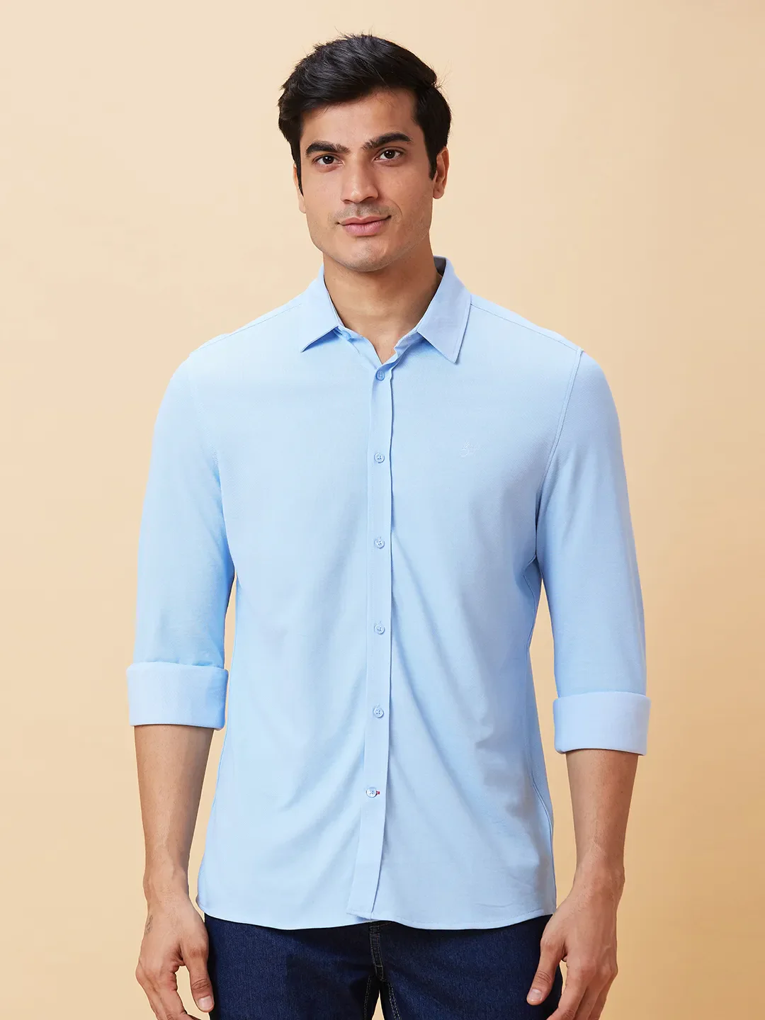 Blue Slim Straight Fit Regular Collar Long Sleeves Men's Shirt by Being Human Clothing