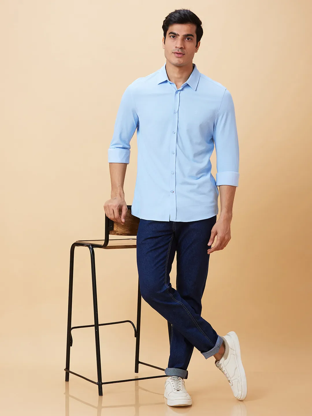 Blue Slim Straight Fit Regular Collar Long Sleeves Men's Shirt by Being Human Clothing - Image 6