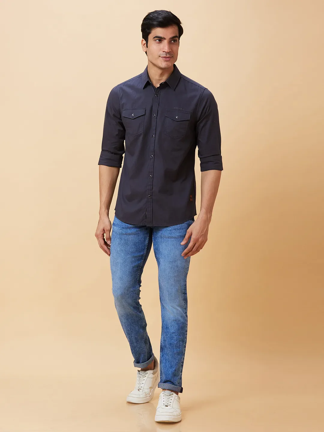 Grey Slim Straight Fit Regular Collar Long Sleeves Men's Shirt by Being Human Clothing - Image 2
