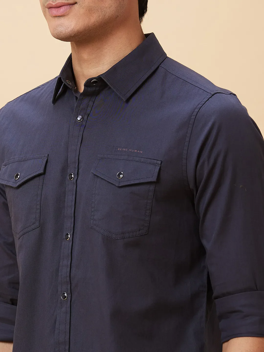 Grey Slim Straight Fit Regular Collar Long Sleeves Men's Shirt by Being Human Clothing - Image 5