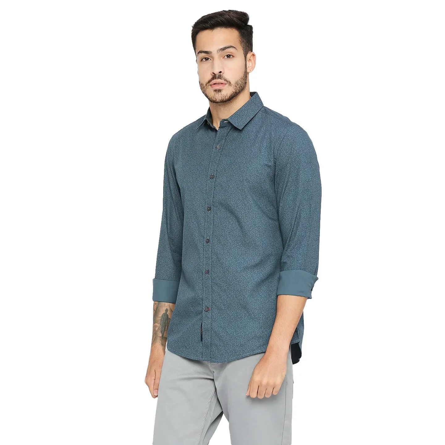 Grey Slim Straight Fit Regular Collar Long Sleeves Men's Shirt by Being Human Clothing - Image 2