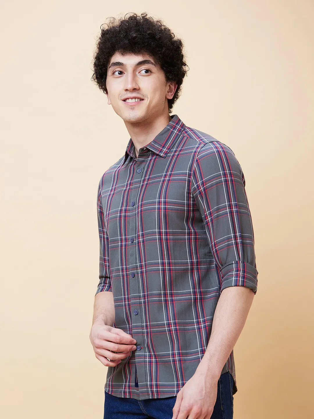 Grey Slim Straight Fit Regular Collar Long Sleeves Men's Shirt by Being Human Clothing - Image 3