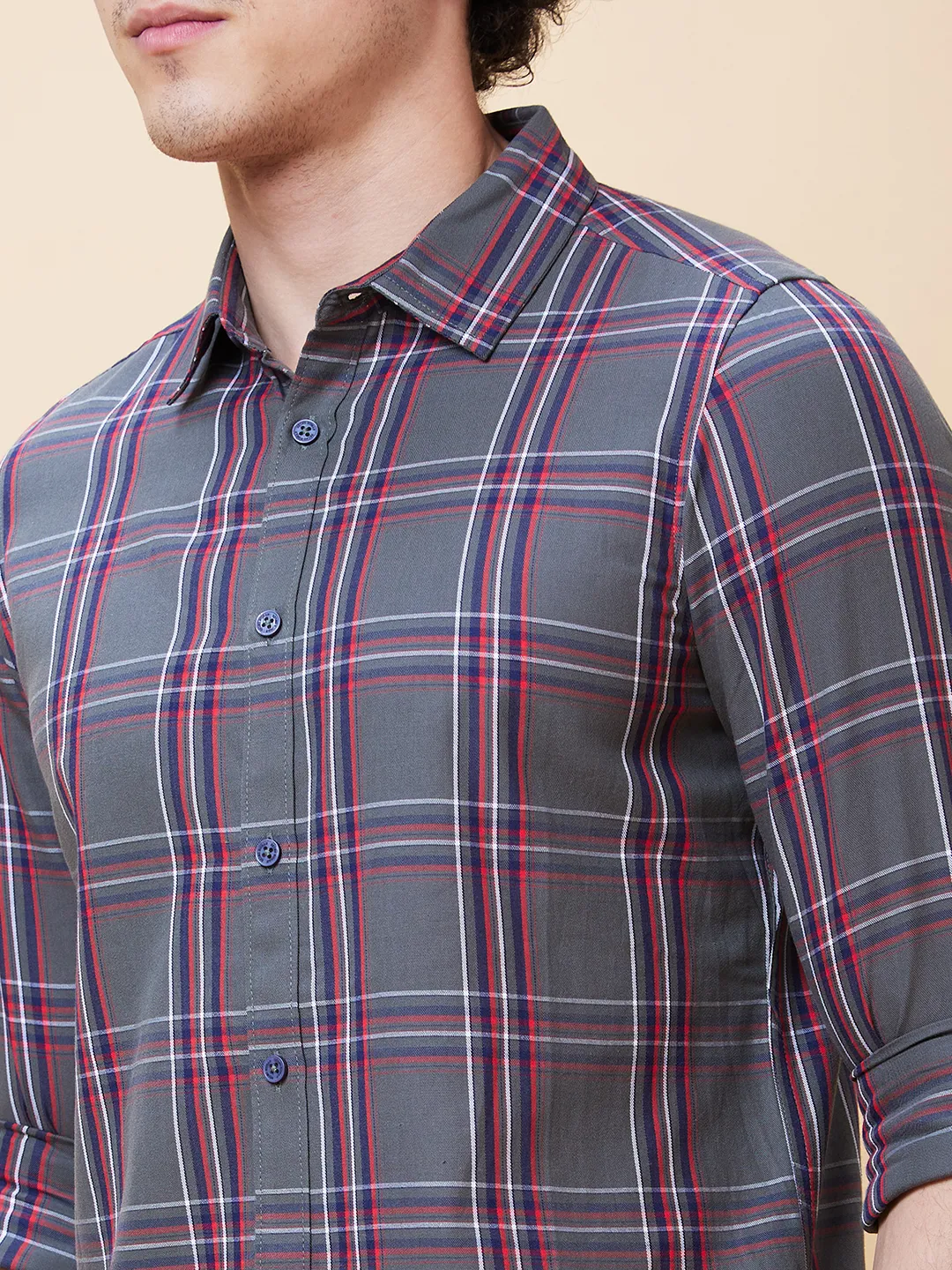 Grey Slim Straight Fit Regular Collar Long Sleeves Men's Shirt by Being Human Clothing - Image 4