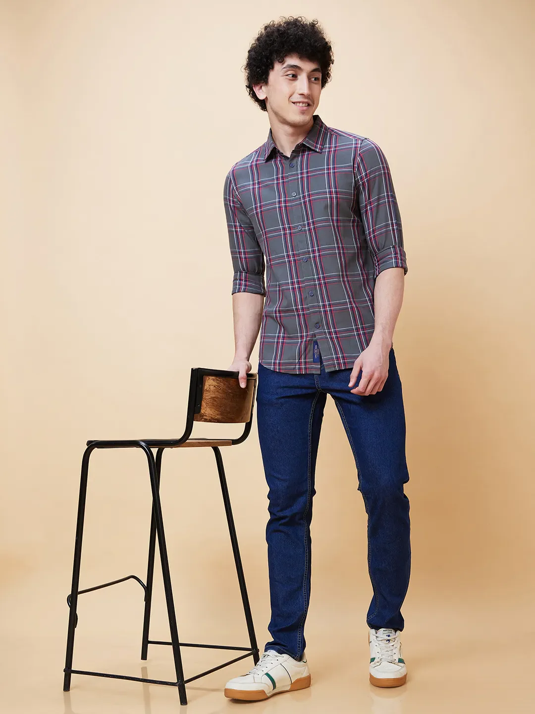 Grey Slim Straight Fit Regular Collar Long Sleeves Men's Shirt by Being Human Clothing - Image 5