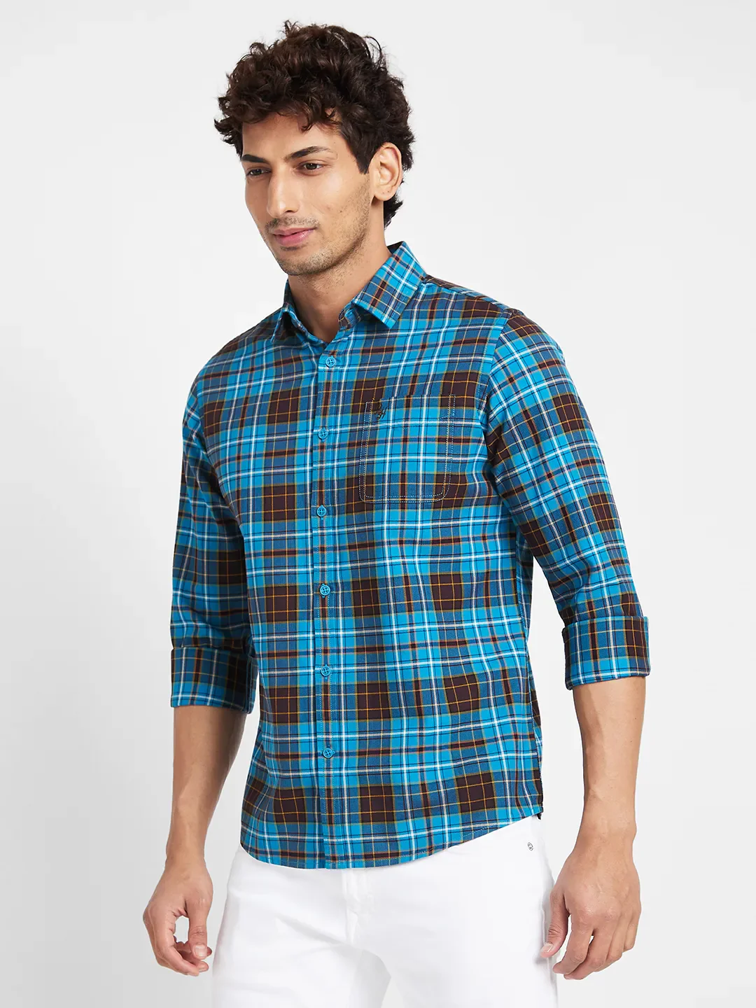 Teal Slim Fit Regular Collar Men's Shirt by Being Human Clothing - Image 3