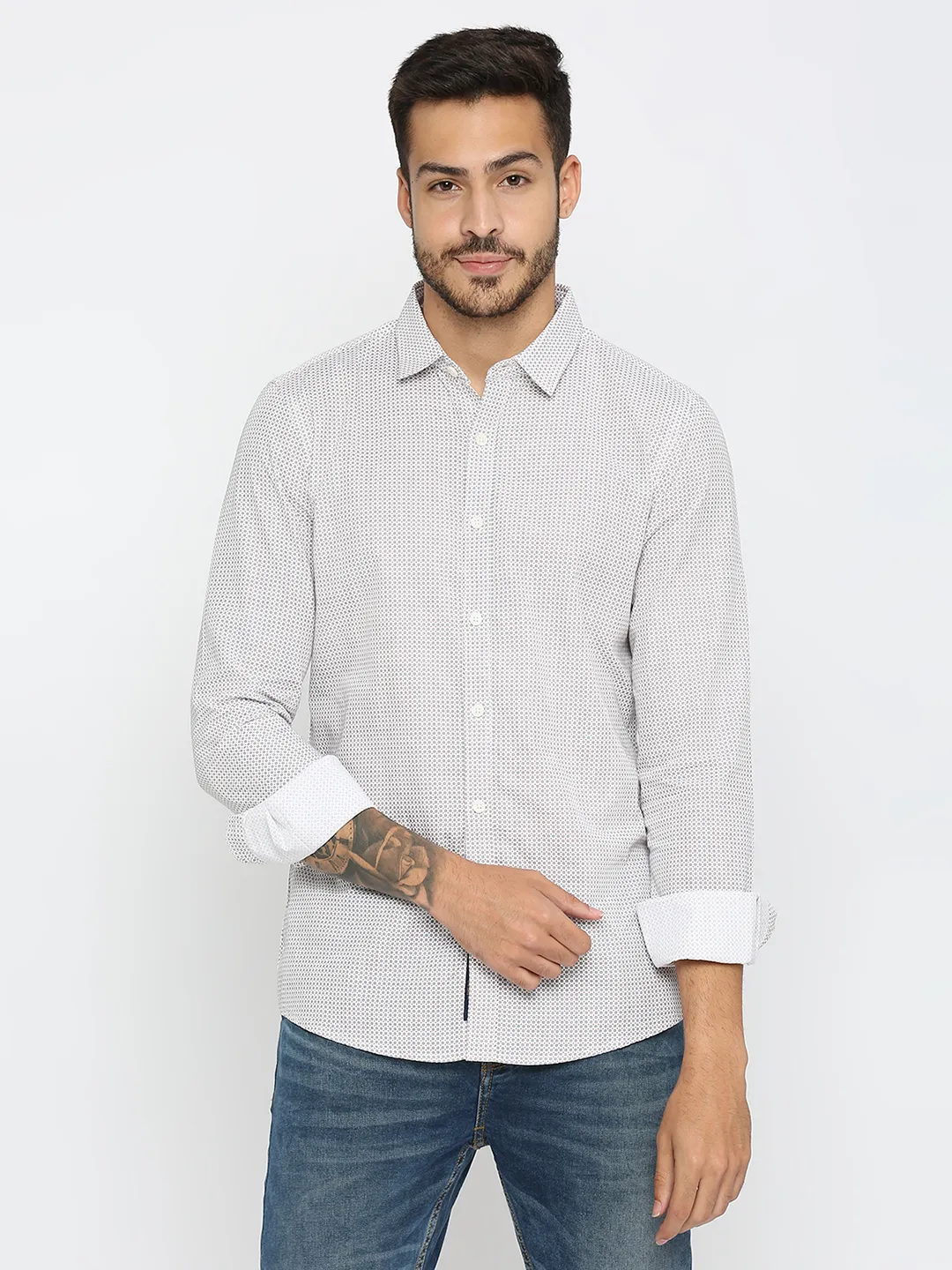 White Slim Straight Fit Regular Collar Long Sleeves Men's Shirt by Being Human Clothing