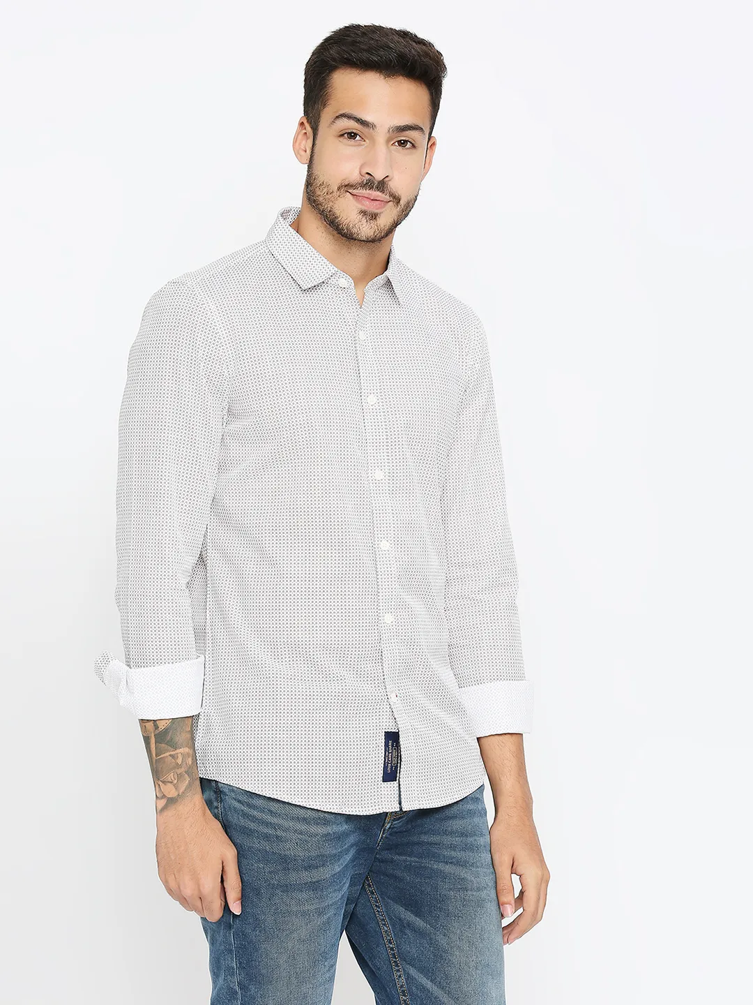 White Slim Straight Fit Regular Collar Long Sleeves Men's Shirt by Being Human Clothing - Image 3