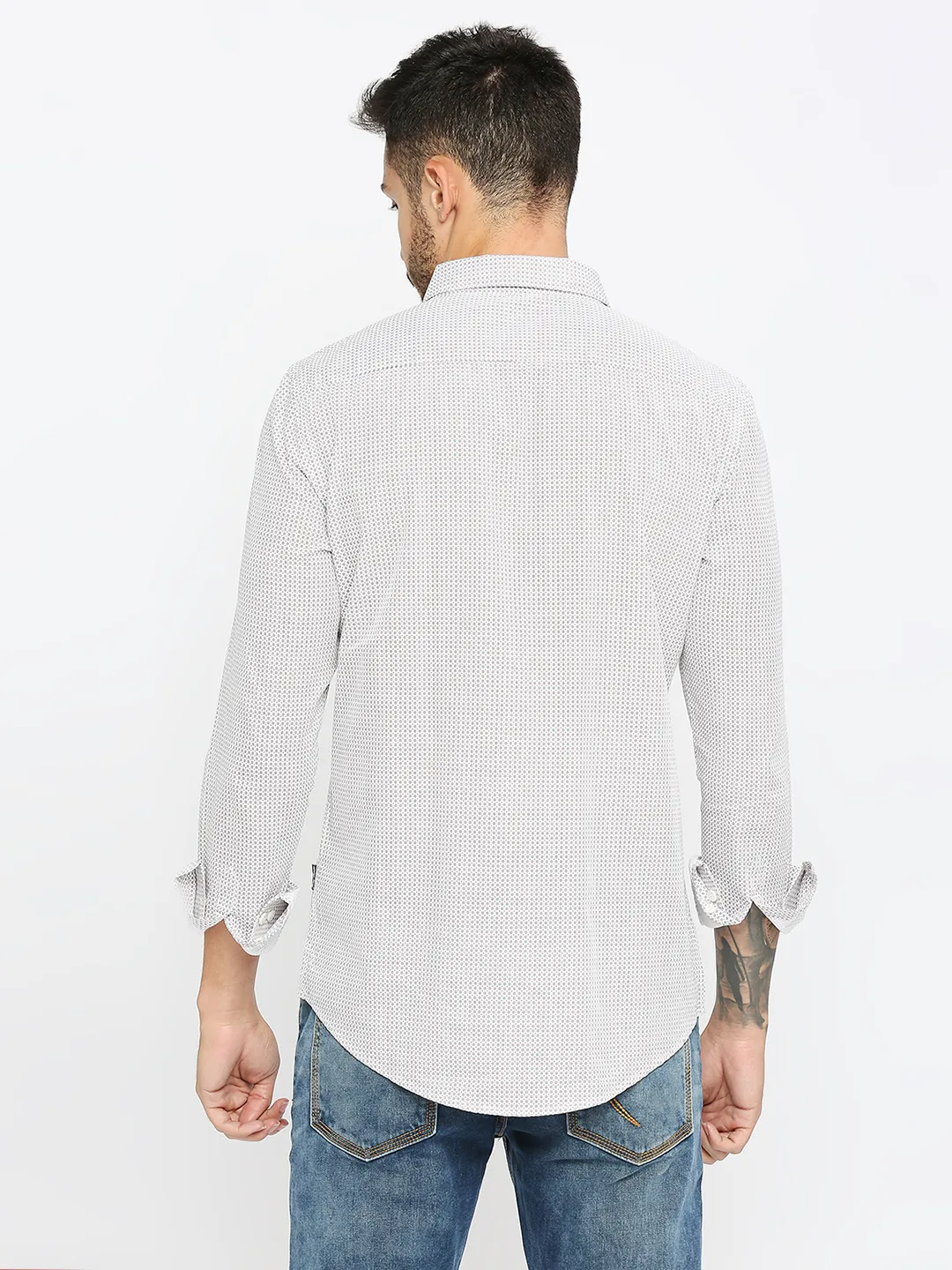 White Slim Straight Fit Regular Collar Long Sleeves Men's Shirt by Being Human Clothing - Image 4