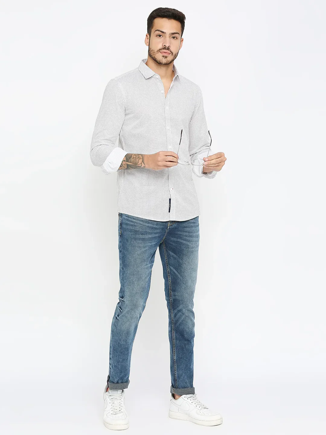 White Slim Straight Fit Regular Collar Long Sleeves Men's Shirt by Being Human Clothing - Image 6