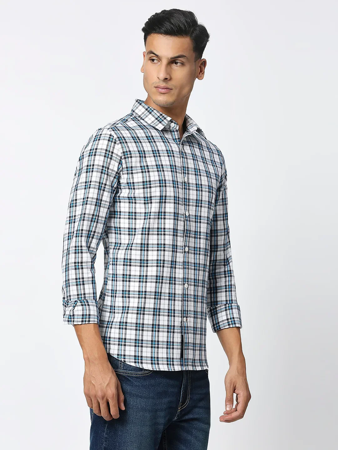 White Slim Fit Regular Collar Men's Shirt by Being Human Clothing - Image 3