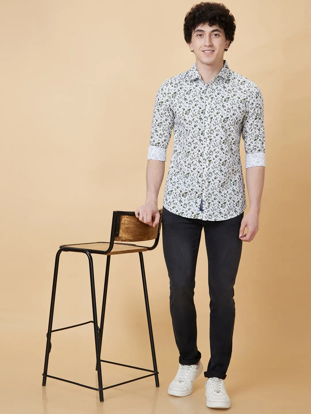 White Slim Straight Fit Regular Collar Long Sleeves Men's Shirt by Being Human Clothing - Image 6