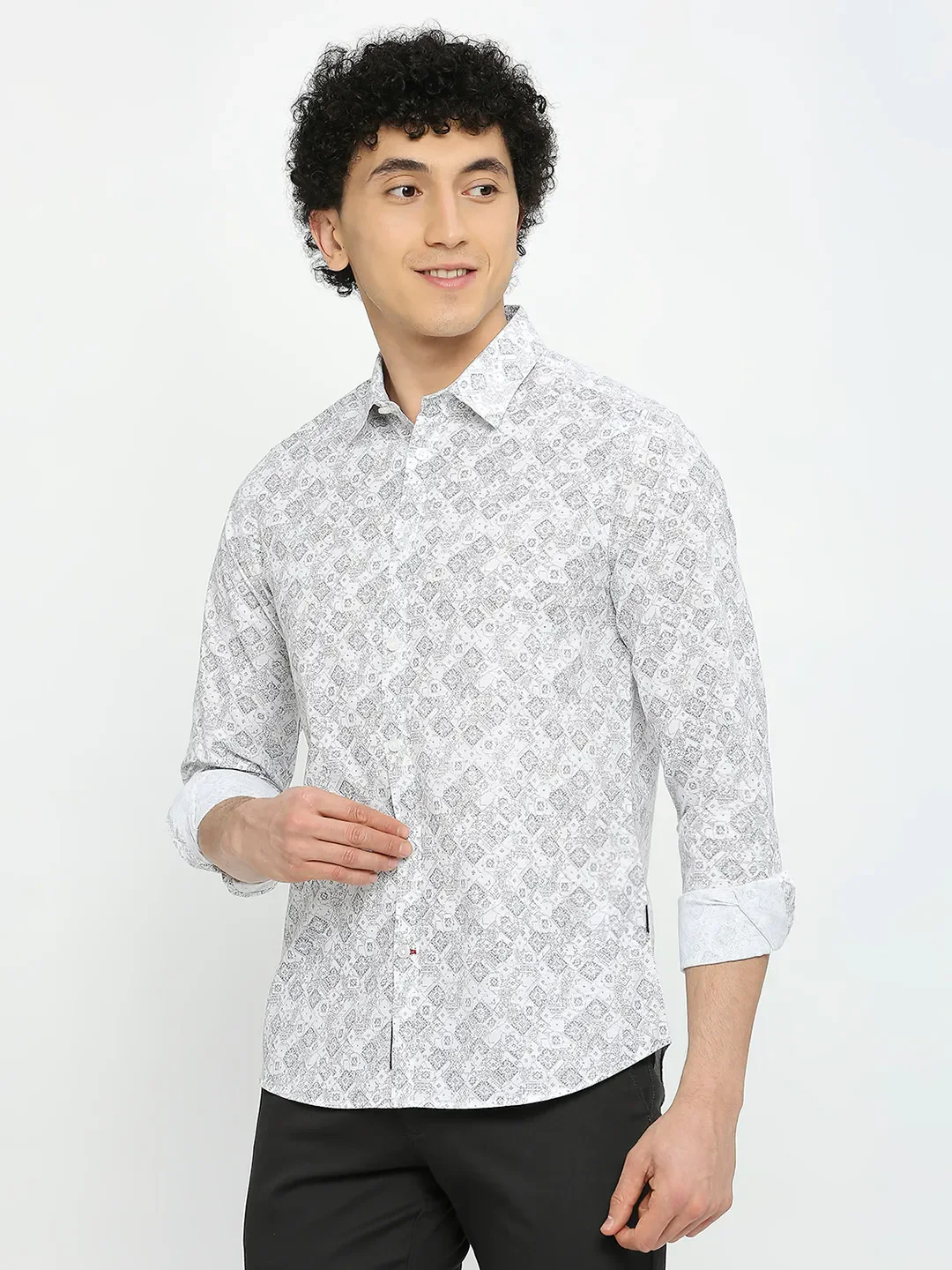 White Slim Straight Fit Regular Collar Long Sleeves Men's Shirt by Being Human Clothing - Image 2