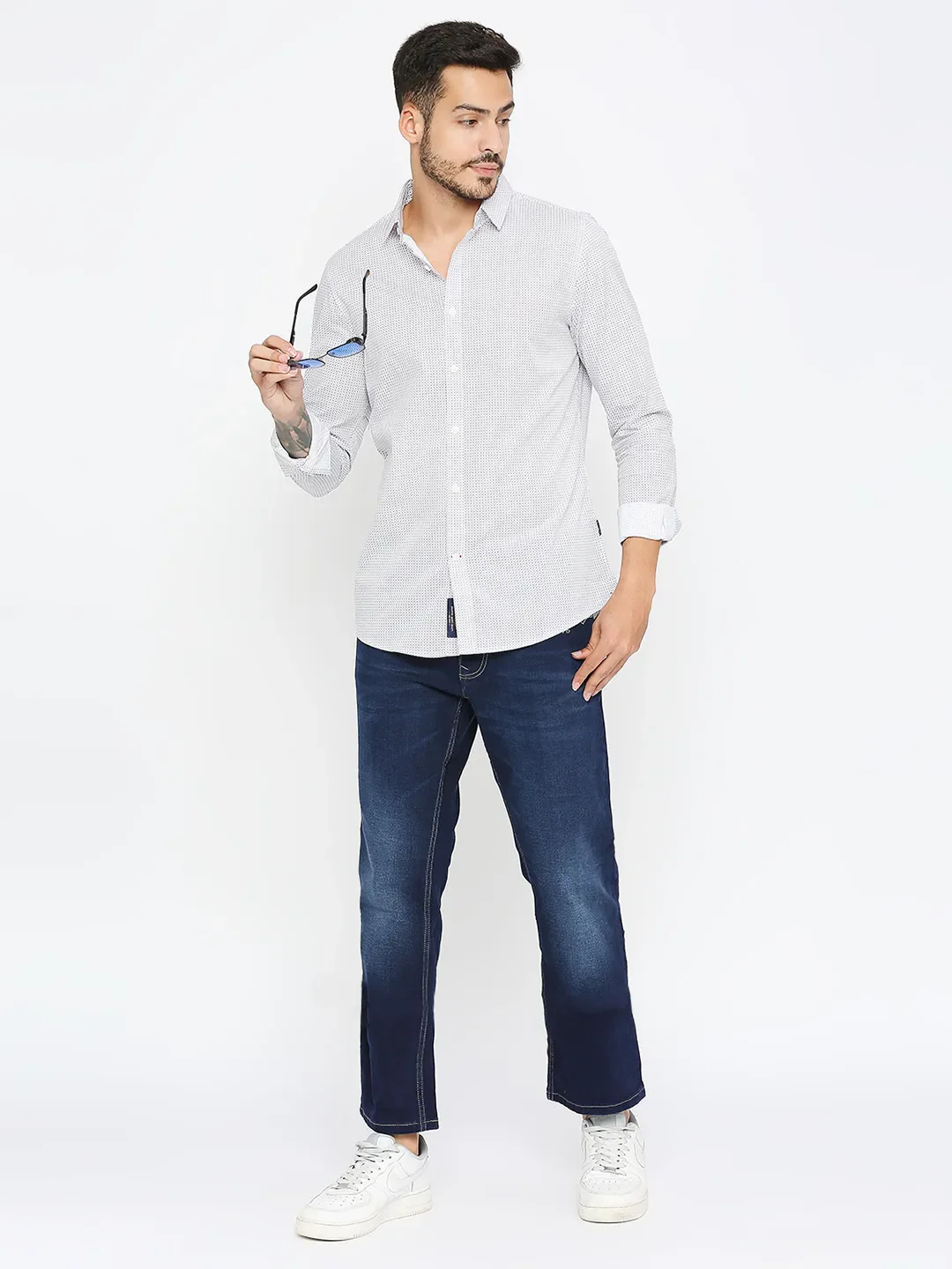 White Slim Fit Regular Collar Men's Shirt by Being Human Clothing - Image 6