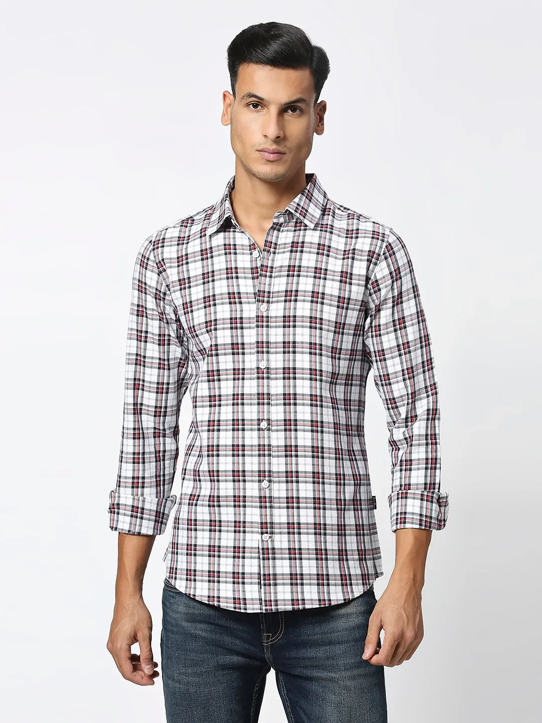 White Slim Fit Regular Collar Men's Shirt by Being Human Clothing