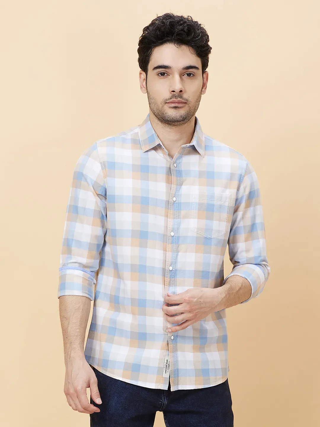 White Slim Fit Regular Collar Men's Shirt by Being Human Clothing