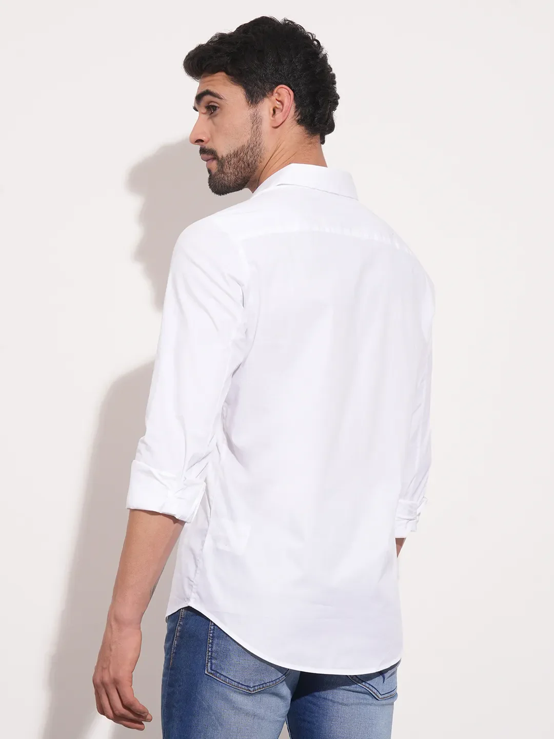 White Slim Fit Regular Collar Men's Shirt by Being Human Clothing - Image 3