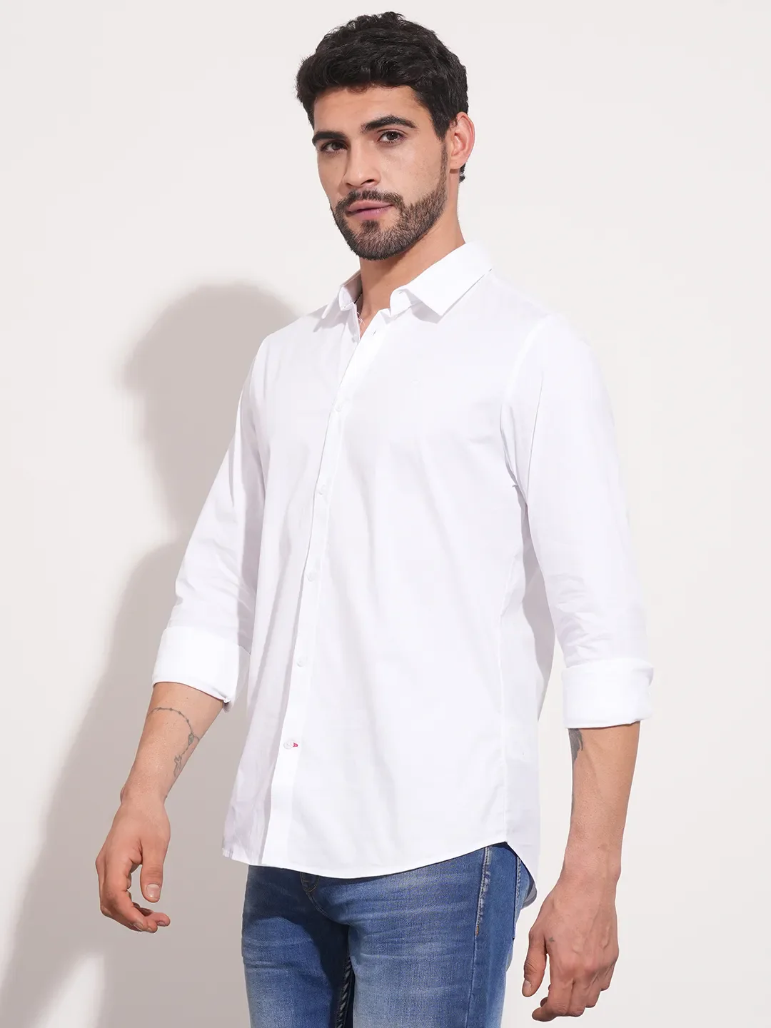 White Slim Fit Regular Collar Men's Shirt by Being Human Clothing - Image 4