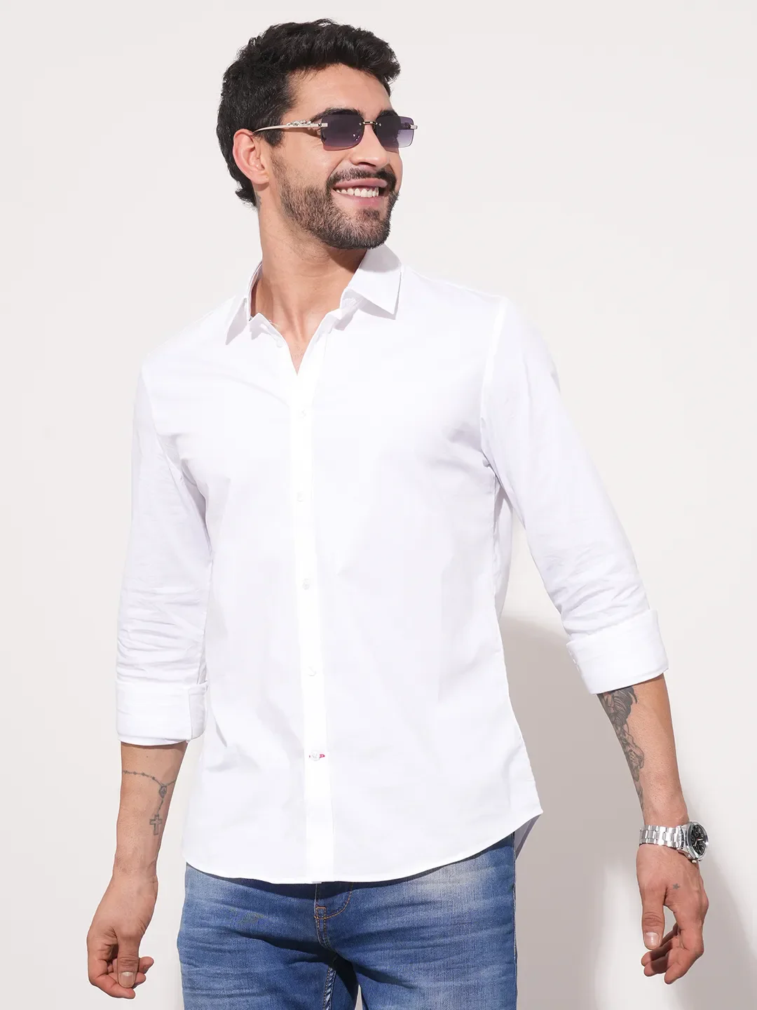 White Slim Fit Regular Collar Men's Shirt by Being Human Clothing - Image 6