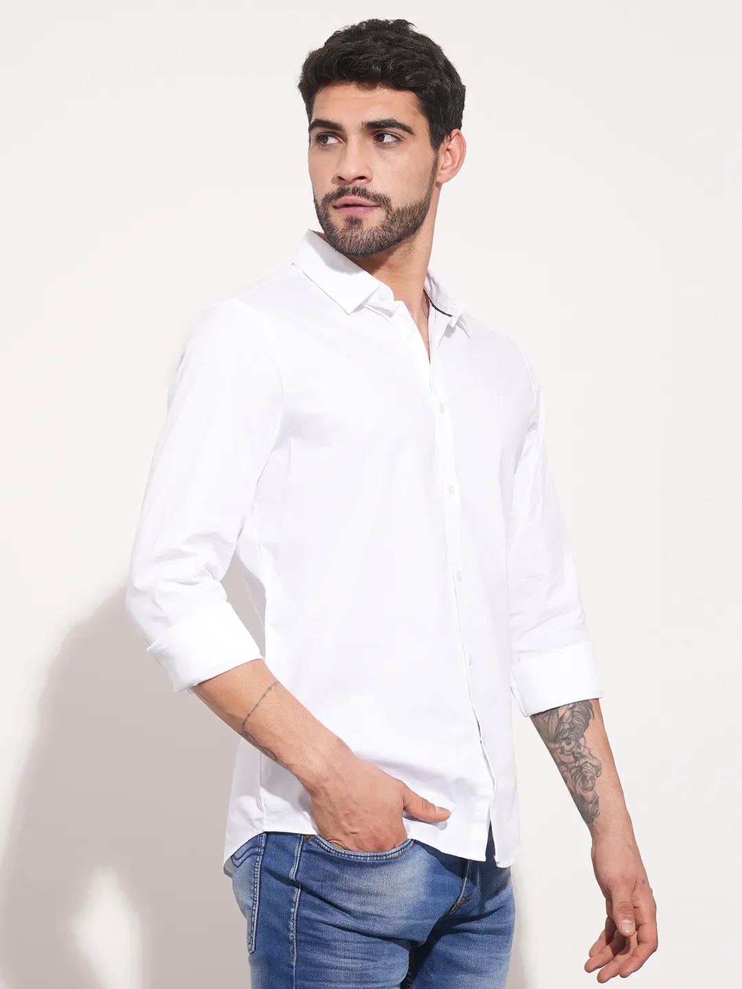 White Slim Fit Regular Collar Men's Shirt by Being Human Clothing - Image 7
