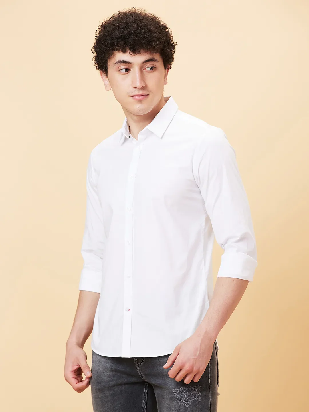 White Slim Straight Fit Regular Collar Long Sleeves Men's Shirt by Being Human Clothing - Image 4