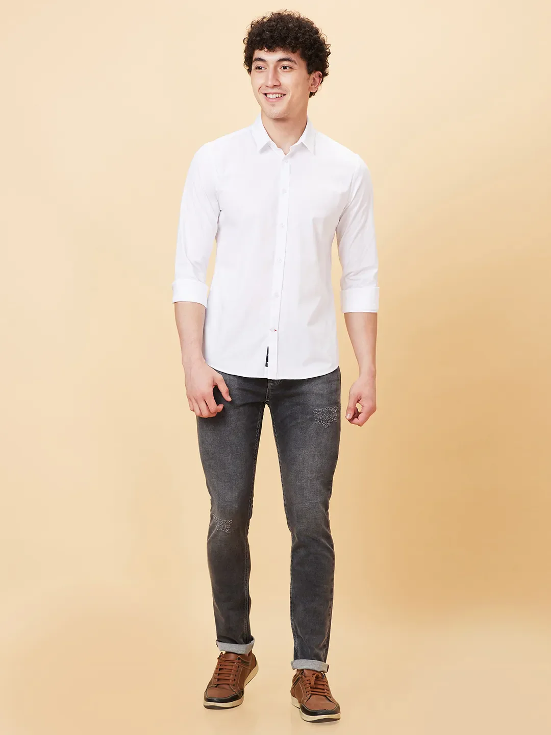 White Slim Straight Fit Regular Collar Long Sleeves Men's Shirt by Being Human Clothing - Image 6