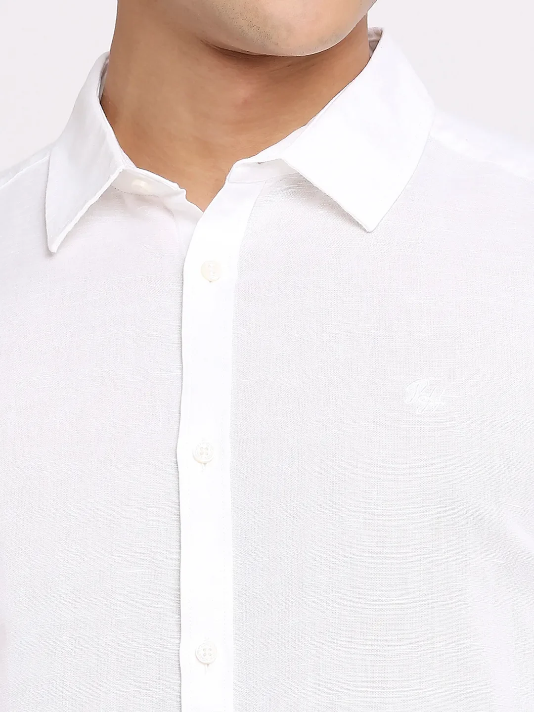 White Slim Straight Fit Regular Collar Long Sleeves Men's Shirt by Being Human Clothing - Image 5