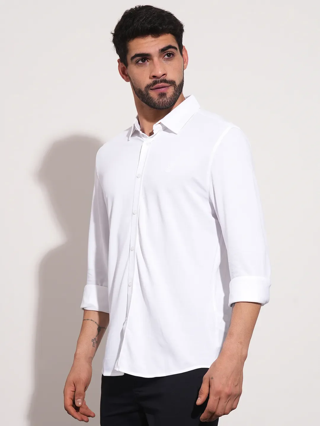 White Slim Fit Regular Collar Men's Shirt by Being Human Clothing - Image 4