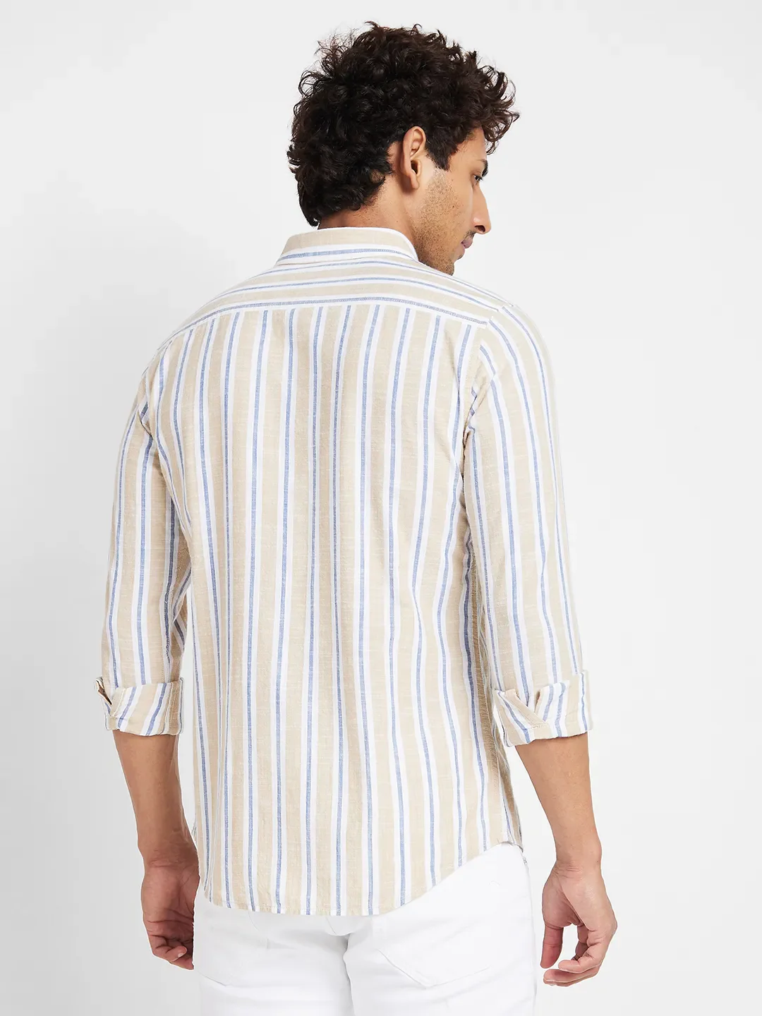 White Slim Straight Fit Regular Collar Long Sleeves Men's Shirt by Being Human Clothing - Image 4