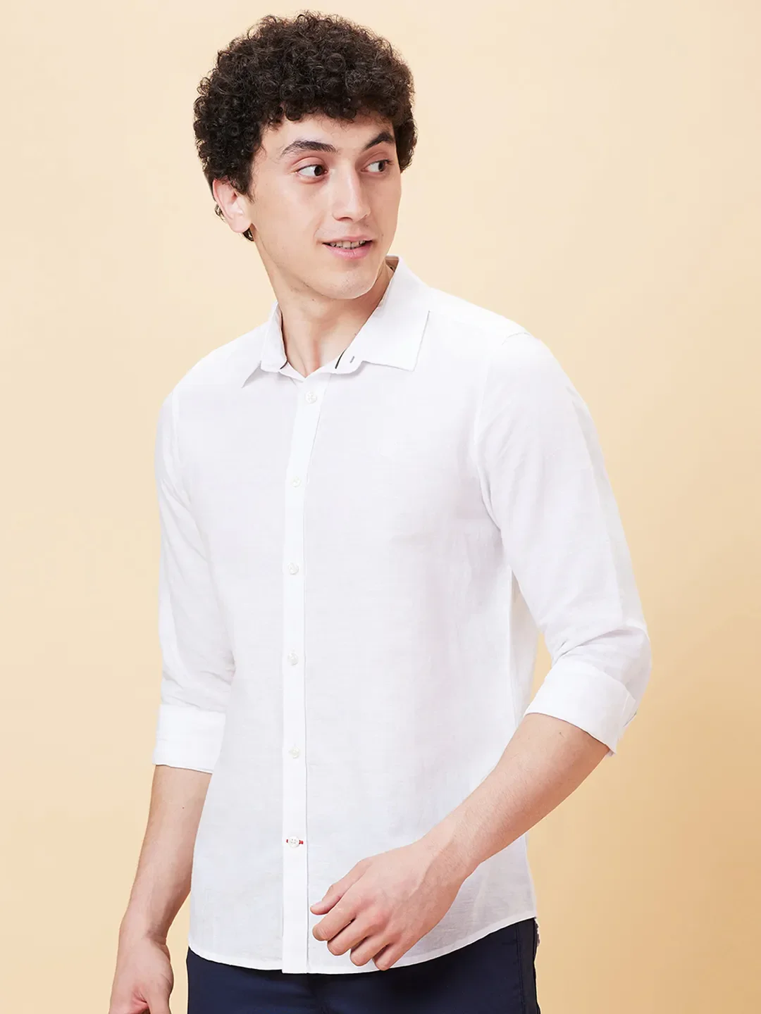 White Slim Fit Regular Collar Men's Shirt by Being Human Clothing - Image 3