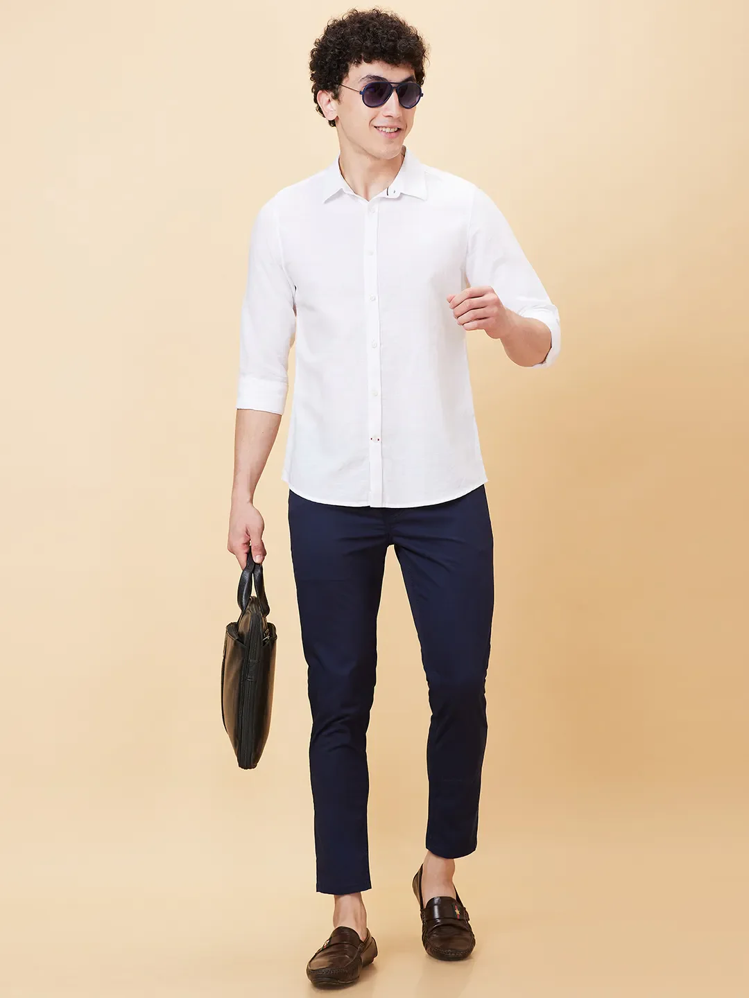 White Slim Fit Regular Collar Men's Shirt by Being Human Clothing - Image 5