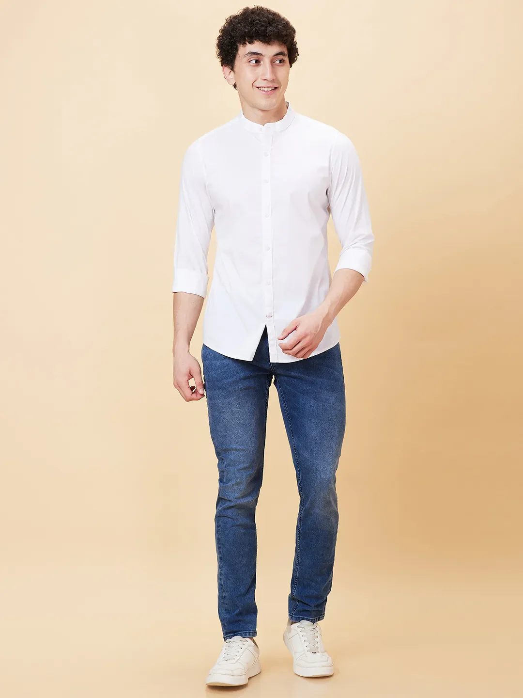 White Slim Straight Fit Regular Collar Long Sleeves Men's Shirt by Being Human Clothing - Image 2