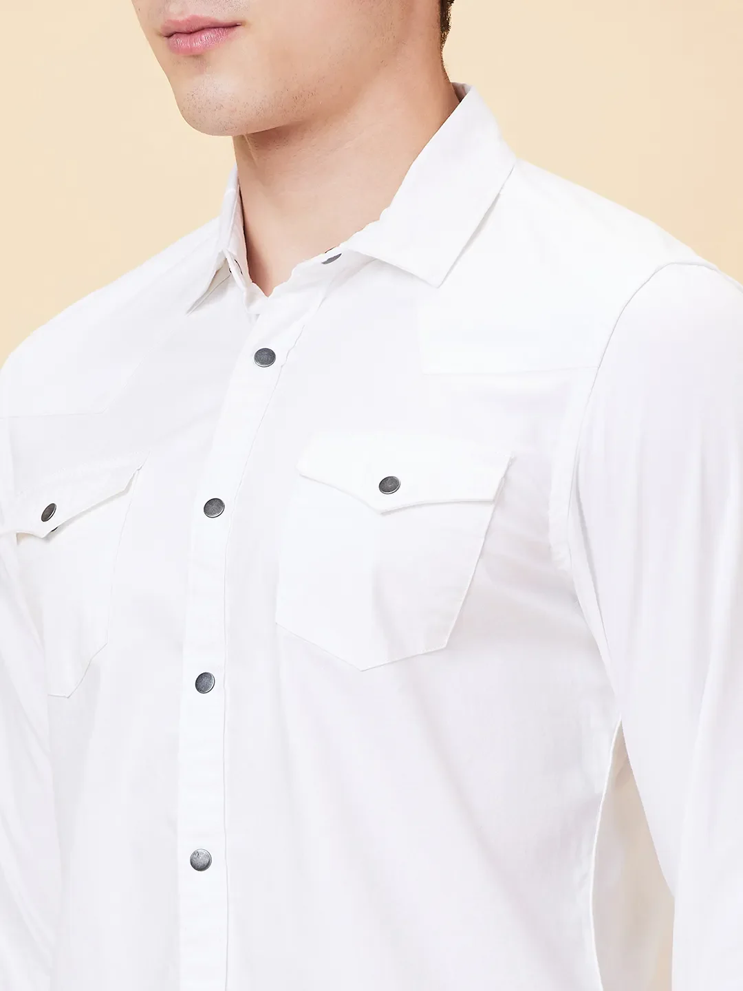 White Slim Straight Fit Regular Collar Long Sleeves Men's Shirt by Being Human Clothing - Image 4