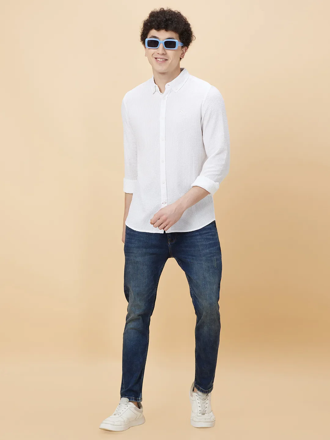 White Slim Straight Fit Regular Collar Long Sleeves Men's Shirt by Being Human Clothing - Image 2