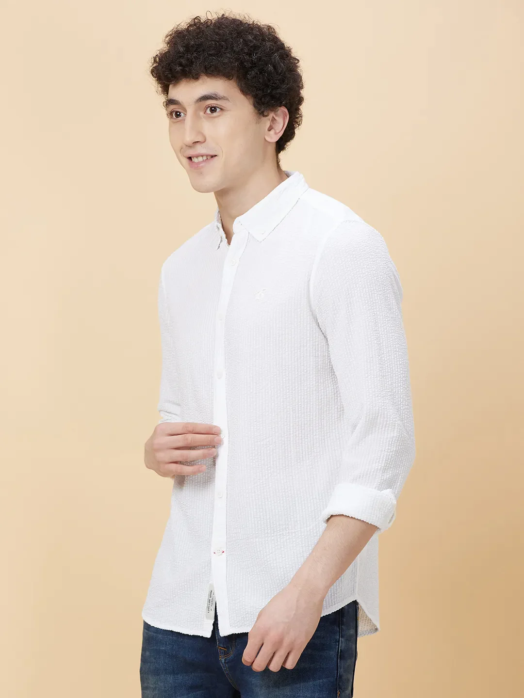 White Slim Straight Fit Regular Collar Long Sleeves Men's Shirt by Being Human Clothing - Image 3