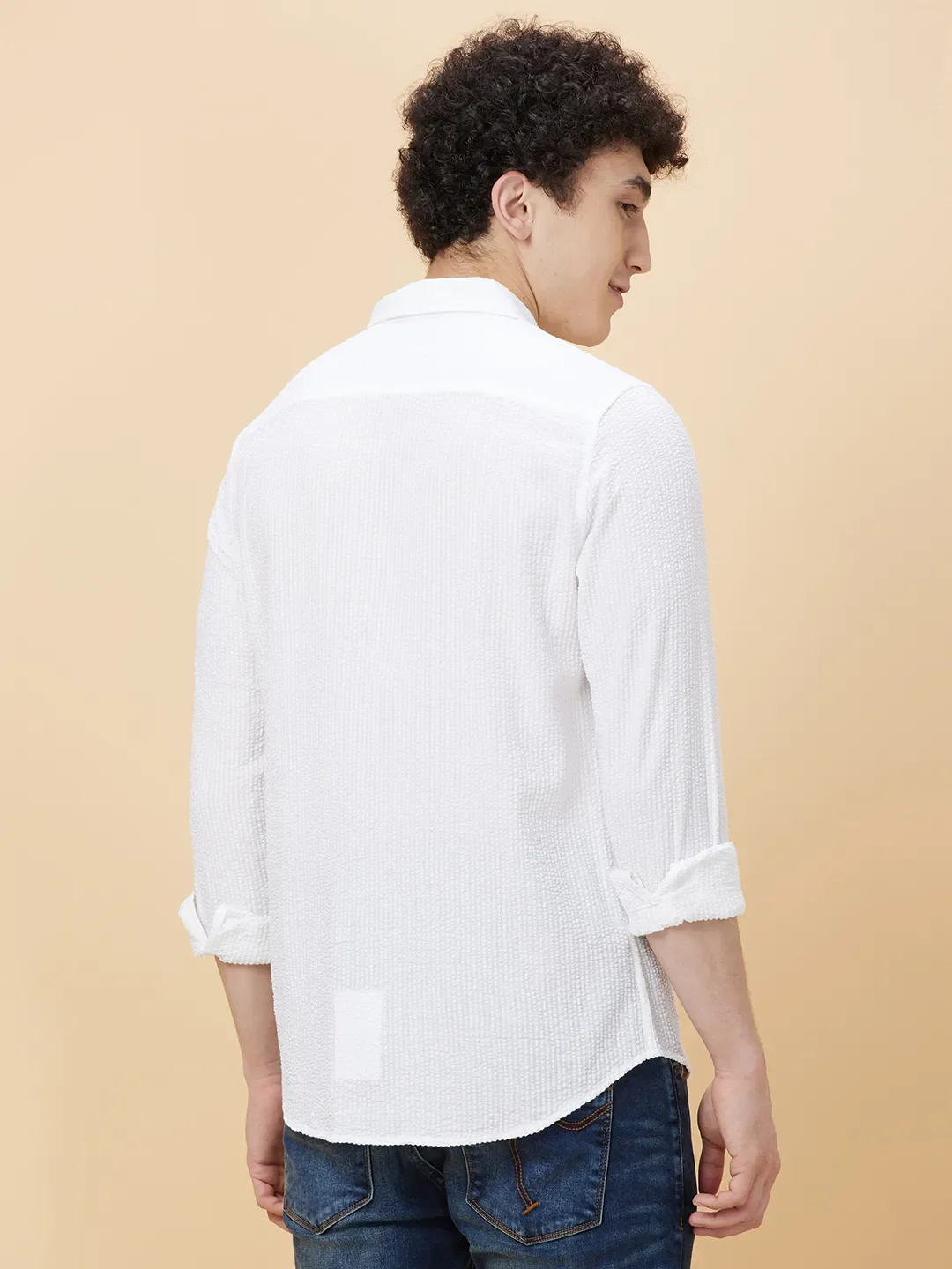 White Slim Straight Fit Regular Collar Long Sleeves Men's Shirt by Being Human Clothing - Image 4