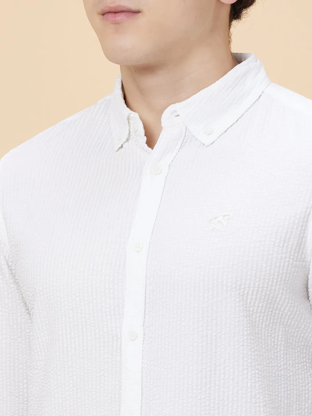 White Slim Straight Fit Regular Collar Long Sleeves Men's Shirt by Being Human Clothing - Image 5