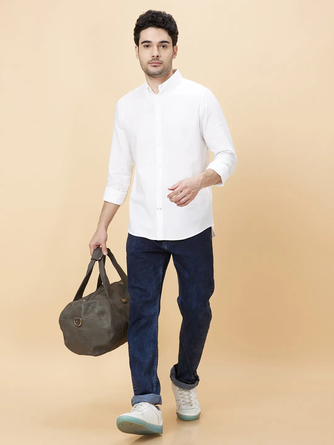 White Slim Straight Fit Regular Collar Long Sleeves Men's Shirt by Being Human Clothing - Image 6