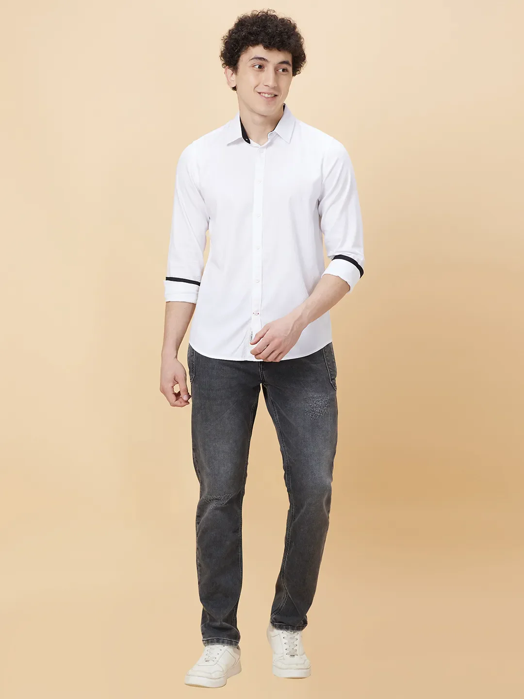 White Slim Straight Fit Regular Collar Long Sleeves Men's Shirt by Being Human Clothing - Image 2