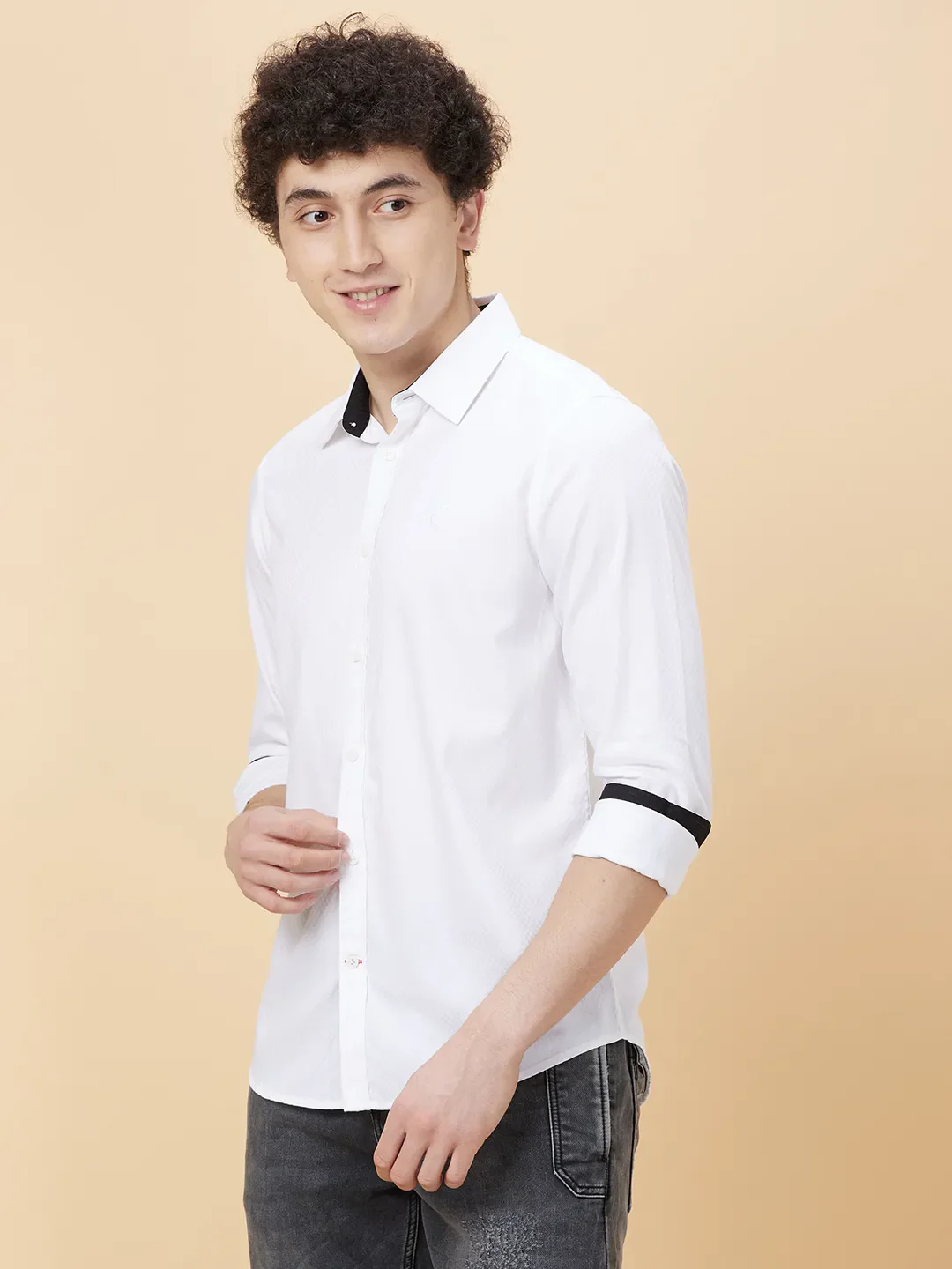 White Slim Straight Fit Regular Collar Long Sleeves Men's Shirt by Being Human Clothing - Image 3