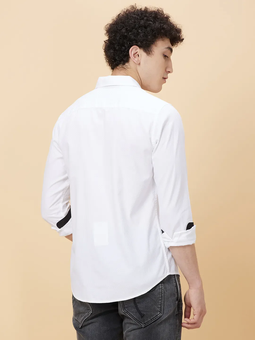 White Slim Straight Fit Regular Collar Long Sleeves Men's Shirt by Being Human Clothing - Image 4
