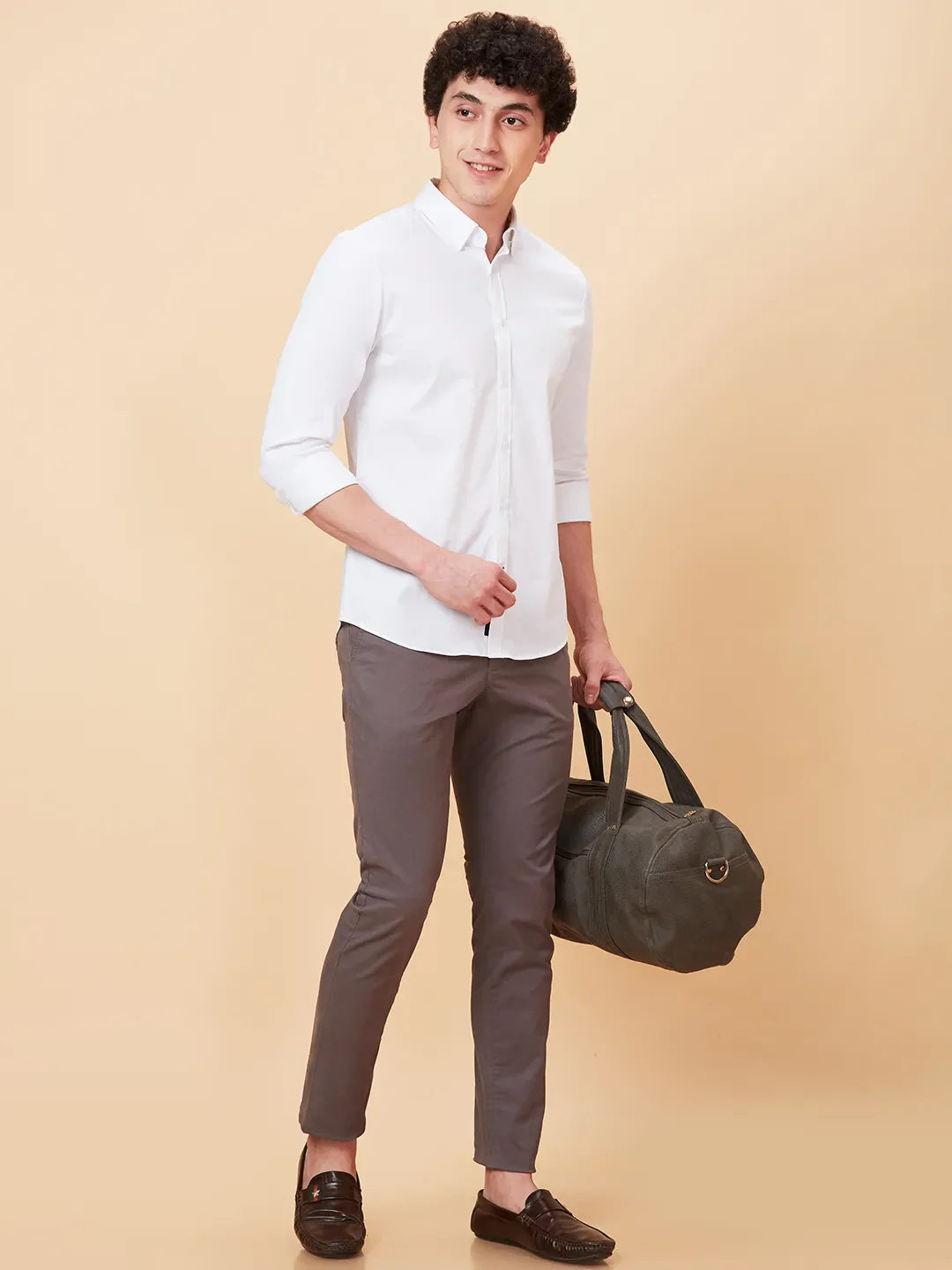 White Slim Straight Fit Regular Collar Long Sleeves Men's Shirt by Being Human Clothing - Image 6