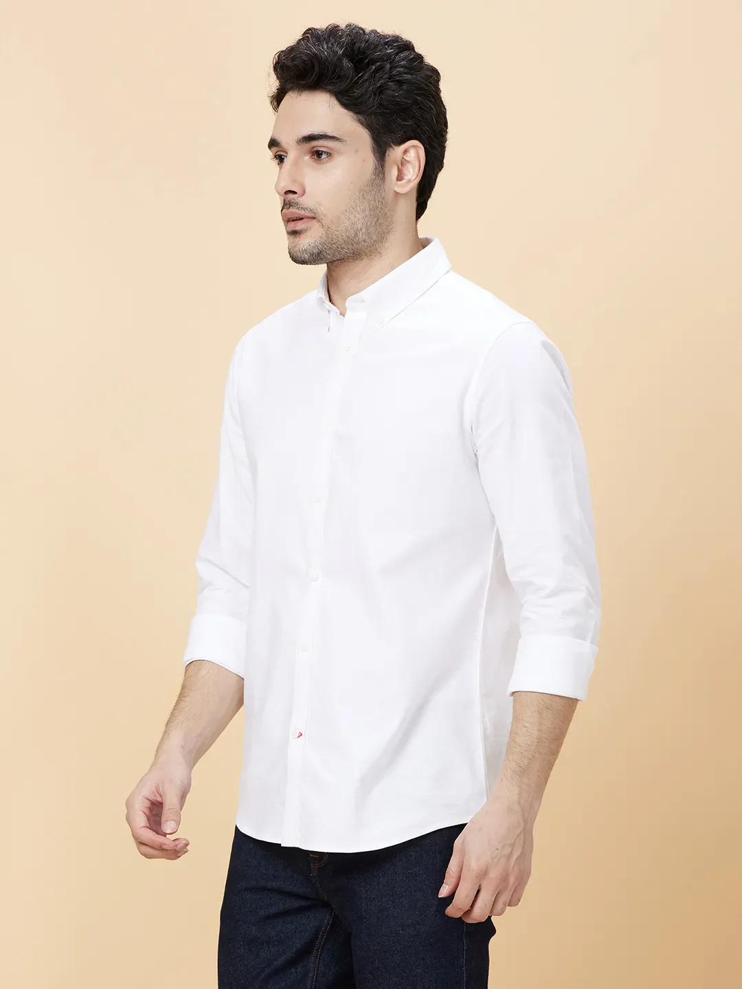 White Slim Straight Fit Regular Collar Long Sleeves Men's Shirt by Being Human Clothing - Image 3