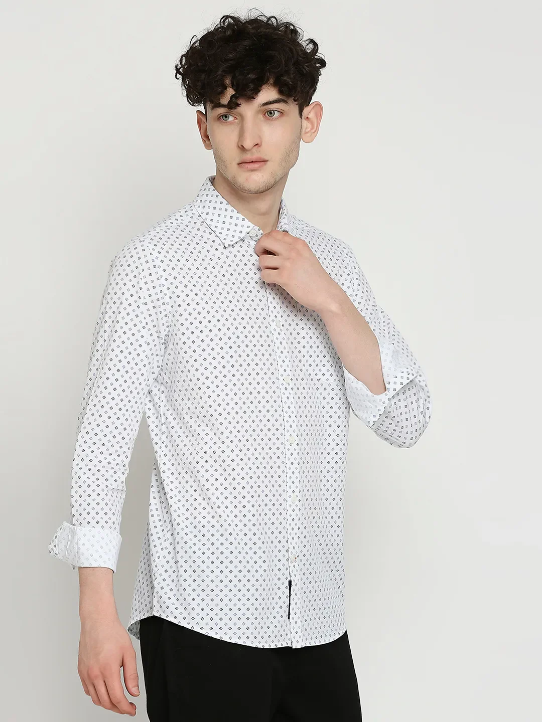 White Slim Straight Fit Regular Collar Long Sleeves Men's Shirt by Being Human Clothing - Image 3