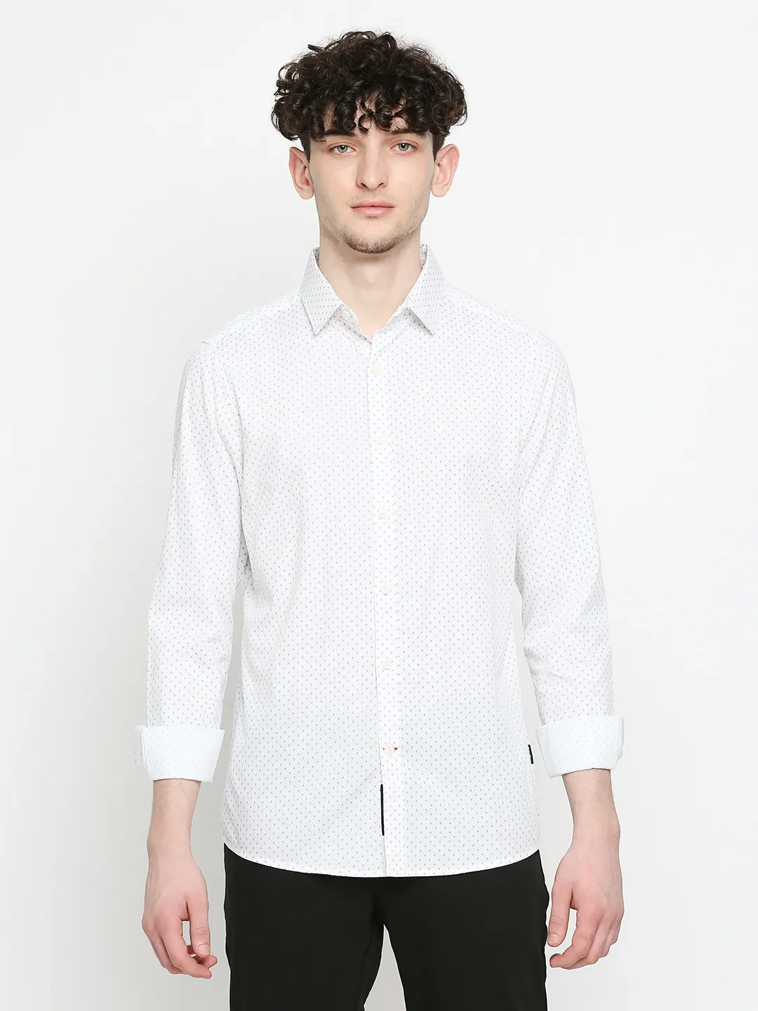 White Slim Straight Fit Regular Collar Long Sleeves Men's Shirt by Being Human Clothing