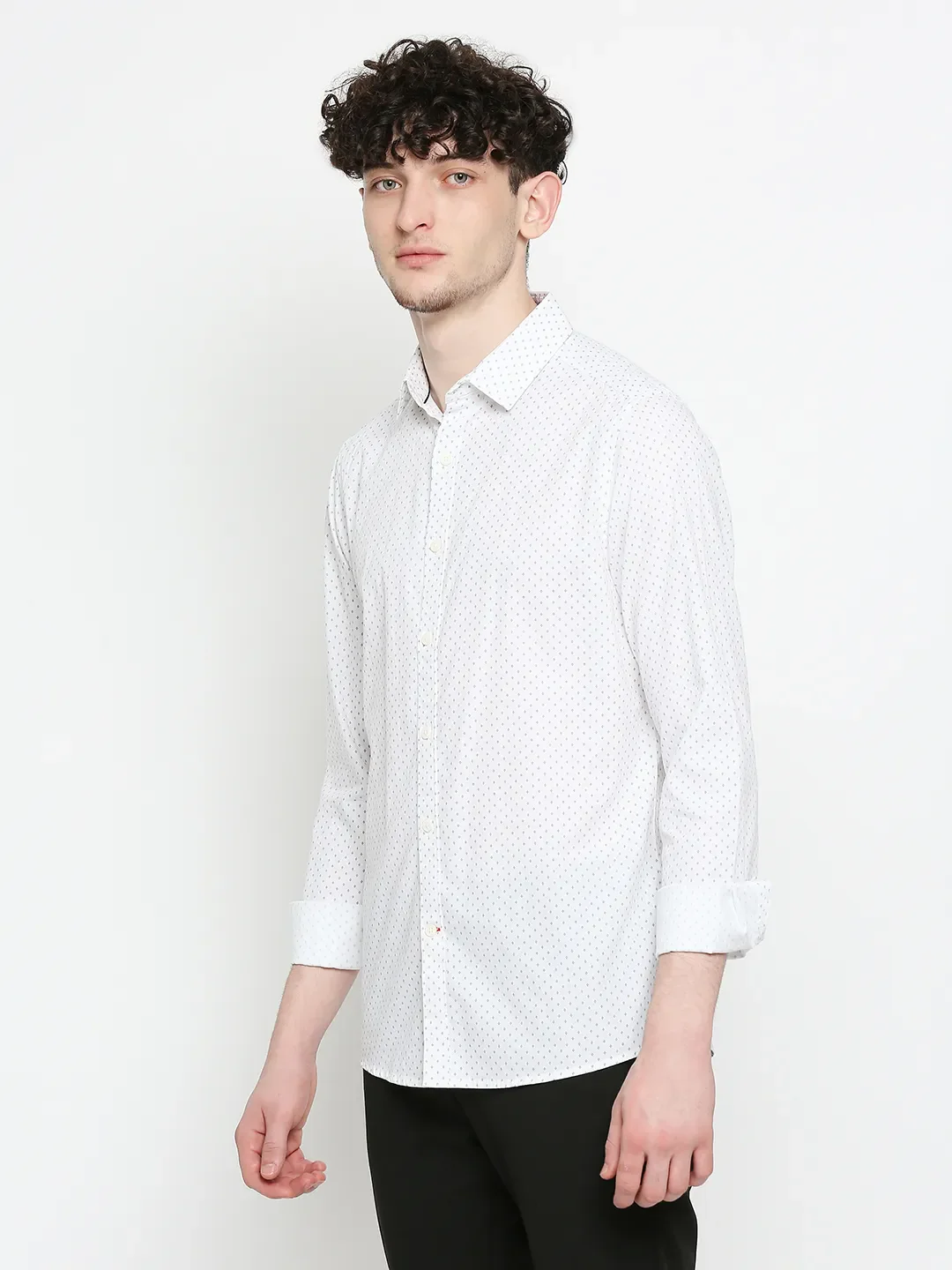 White Slim Straight Fit Regular Collar Long Sleeves Men's Shirt by Being Human Clothing - Image 2